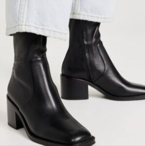 Current Season Loeffler Randall Nolan Soft Leather Black Heeled Boots Square Toe